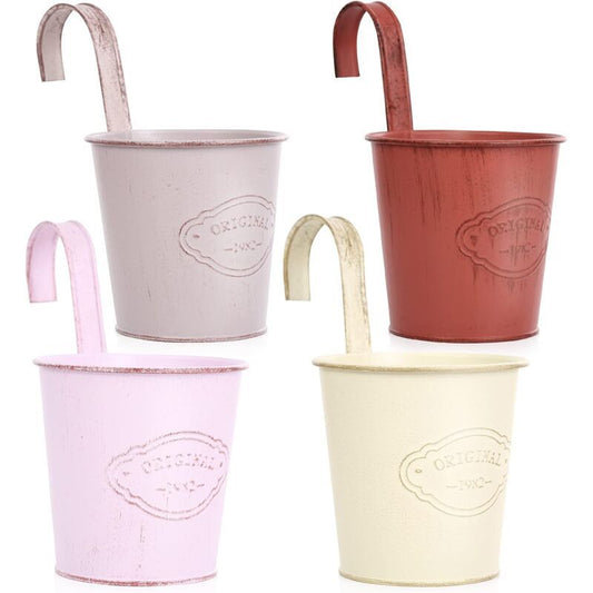 4 Pieces Small Colorful Hanging Planter with Detachable Hook, Metal Balcony Planter, Vintage Hanging Planter V1237-ZY-528-045