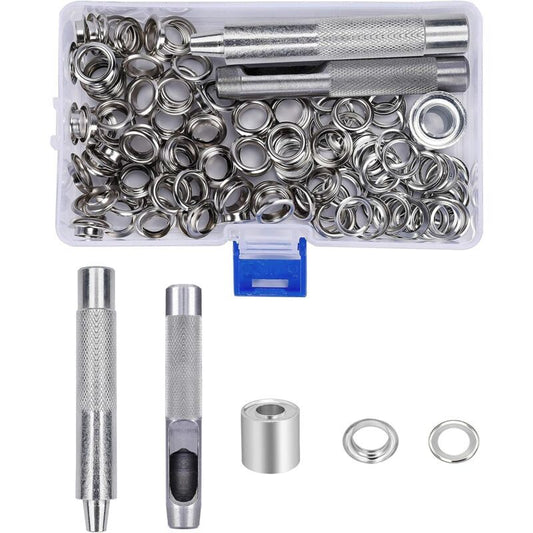 123 Pieces Eyelet Sets Grommets Metal Grommets Kit with Storage Box for Canvas Tarpaulin Tent Curtains V1237-ZY-528-052