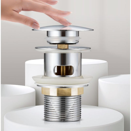 Basin Drain with Overflow Hole Stainless Steel Lid, Stainless Steel Body, Copper Nut, Copper Movement V1237-ZY-528-059