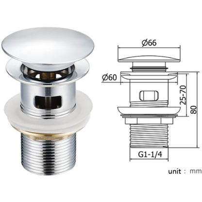 Basin Drain with Overflow Hole Stainless Steel Lid, Stainless Steel Body, Copper Nut, Copper Movement V1237-ZY-528-059