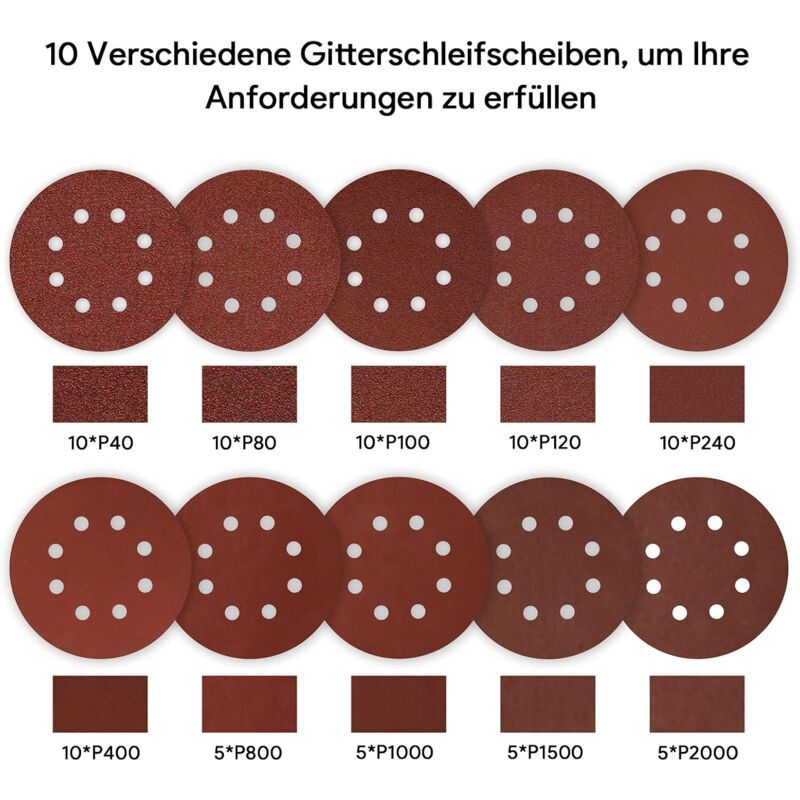 80 Pieces Sanding Discs for Eccentric Sander P40 to P2000 8 Hole, 125mm V1237-ZY-528-065