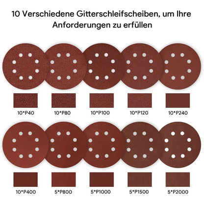 80 Pieces Sanding Discs for Eccentric Sander P40 to P2000 8 Hole, 125mm V1237-ZY-528-065
