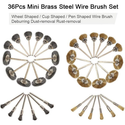 36 Pieces Brass Polishing Brush Metallic Set for Drill Tools Stainless Steel Wire Metal Drilling Rotary V1237-ZY-528-068