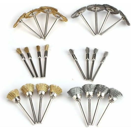 24 Pieces Wire Drill Brushes, Steel Brass Wheel and Cup Wire Polishing Brushes Complete Kit, Rotary Grinder V1237-ZY-528-084