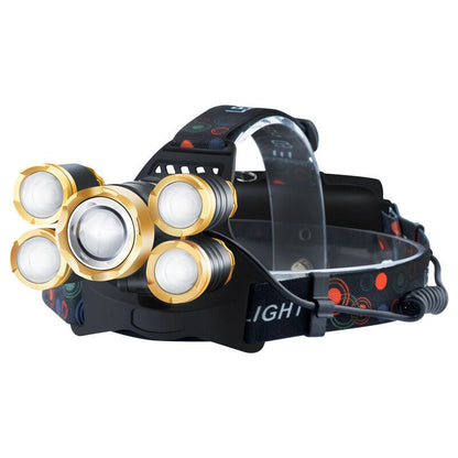 5 Pack T6 Headlamps High Power Waterproof Head Mounted Flashlights for Night Fishing V1237-ZY-528-086