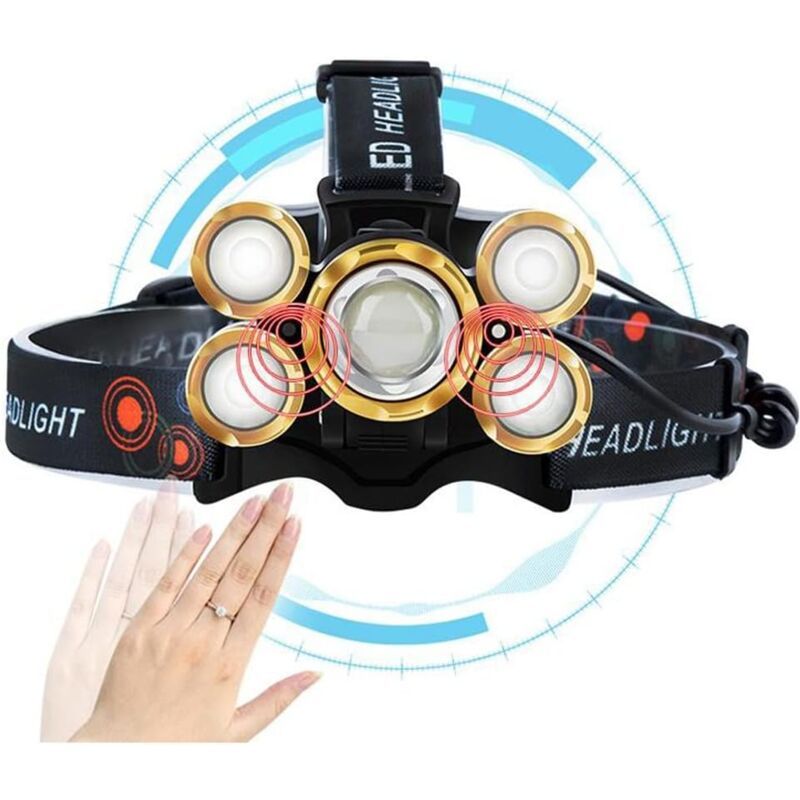 5 Pack T6 Headlamps High Power Waterproof Head Mounted Flashlights for Night Fishing V1237-ZY-528-086