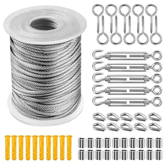 Stainless Steel Rope Hanging Kit, Nylon Coated Stainless Steel Cable, PVC Steel Cable Tensioner, for Tent V1237-ZY-528-088
