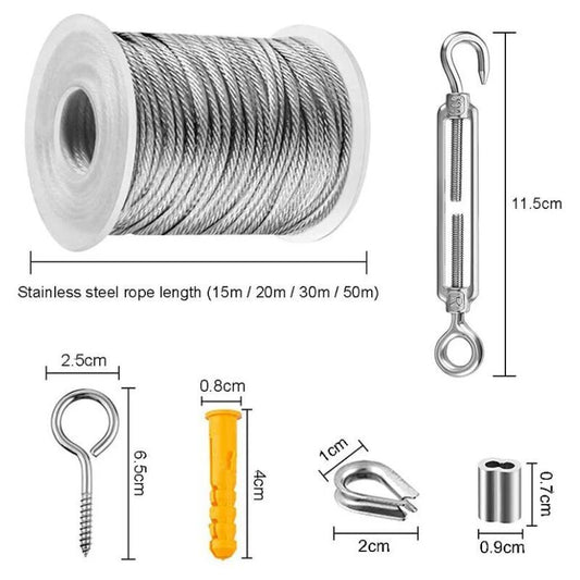 Stainless Steel Rope Hanging Kit, Nylon Coated Stainless Steel Cable, PVC Steel Cable Tensioner, for Tent V1237-ZY-528-088