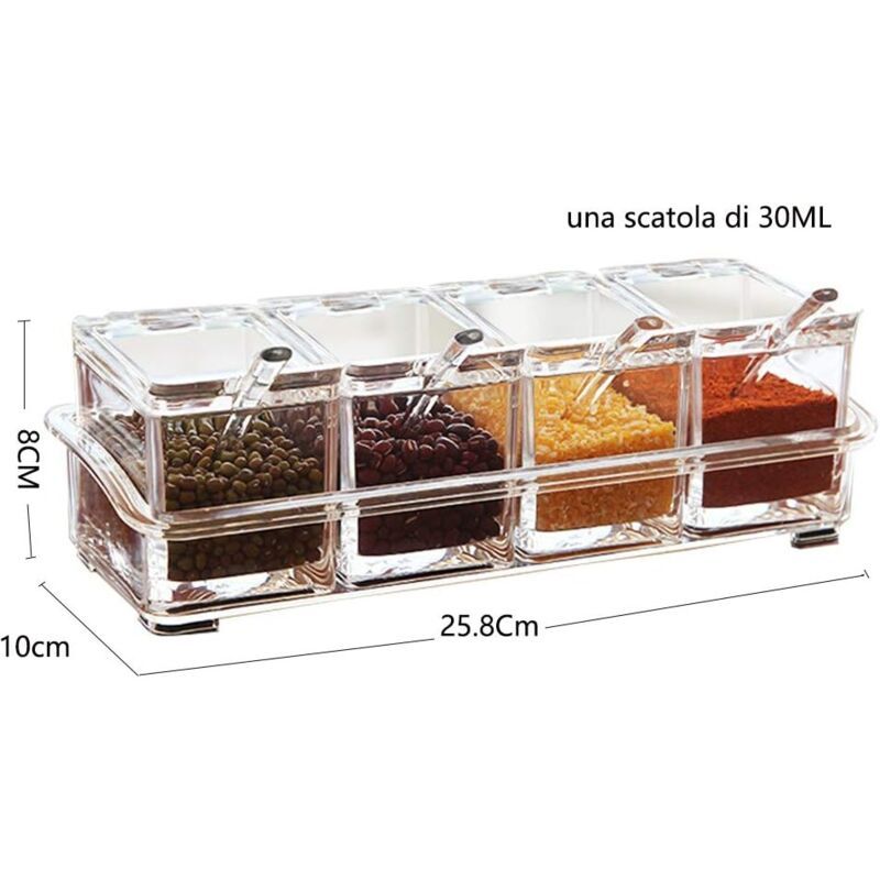 4 Pieces Kitchen Transparent Acrylic Condiment Box Four inch one Spice Jars with Spoons and Condiment V1237-ZY-528-097