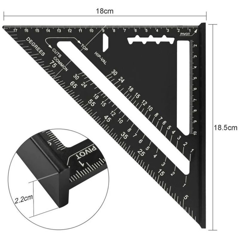 Metric System Metal Aluminum Ruler Square Ruler Guide Protractor Angle 45 90 Degrees Carpenter Tools Tracing V1237-ZY-528-109