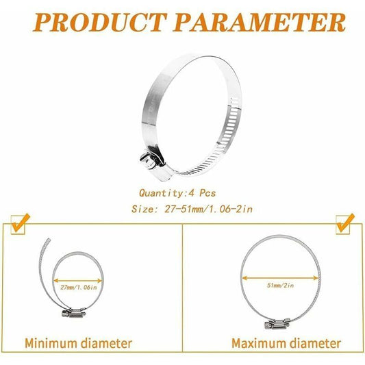 10 Pieces Hose Clamp, Adjustable Hose Clamp 27, 304 Stainless Steel Hose Clamp, 51 mm V1237-ZY-528-111