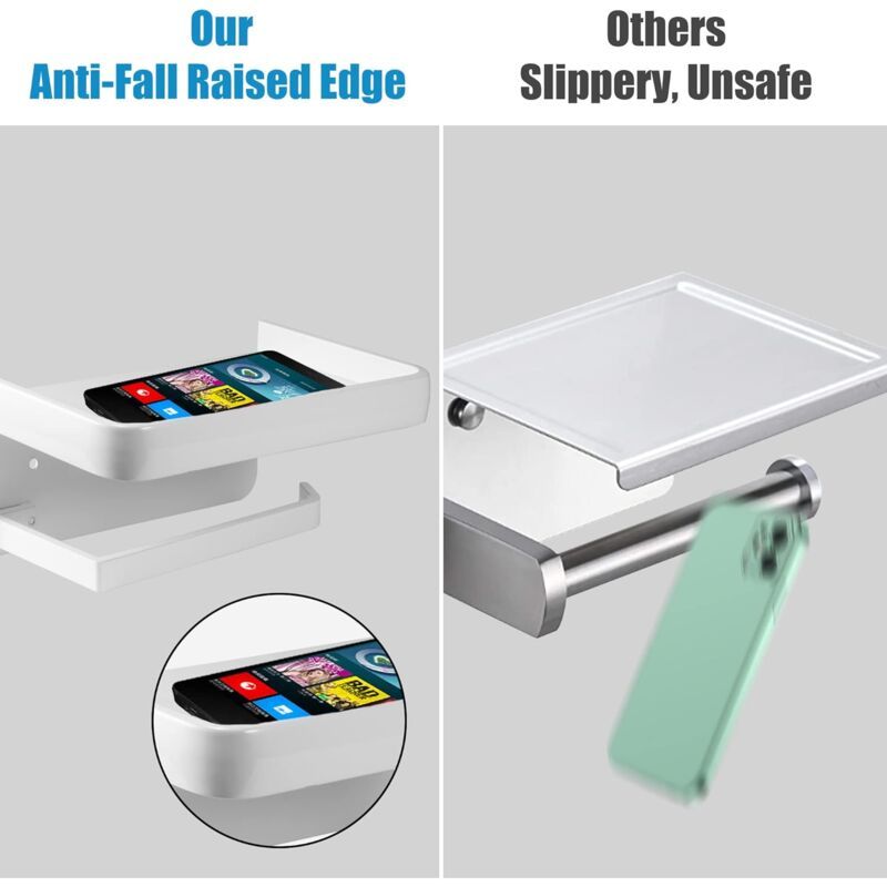 Wall Mounted Toilet Paper Holder with Aluminum Storage Shelf for Bathroom and Kitchen, White V1237-ZY-528-116