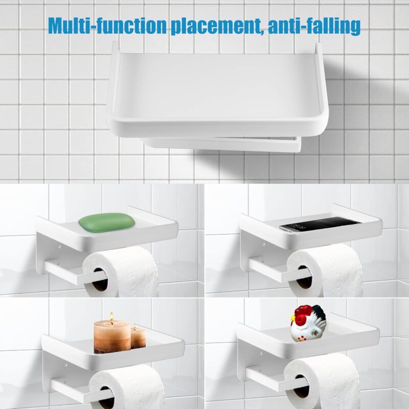 Wall Mounted Toilet Paper Holder with Aluminum Storage Shelf for Bathroom and Kitchen, White V1237-ZY-528-116