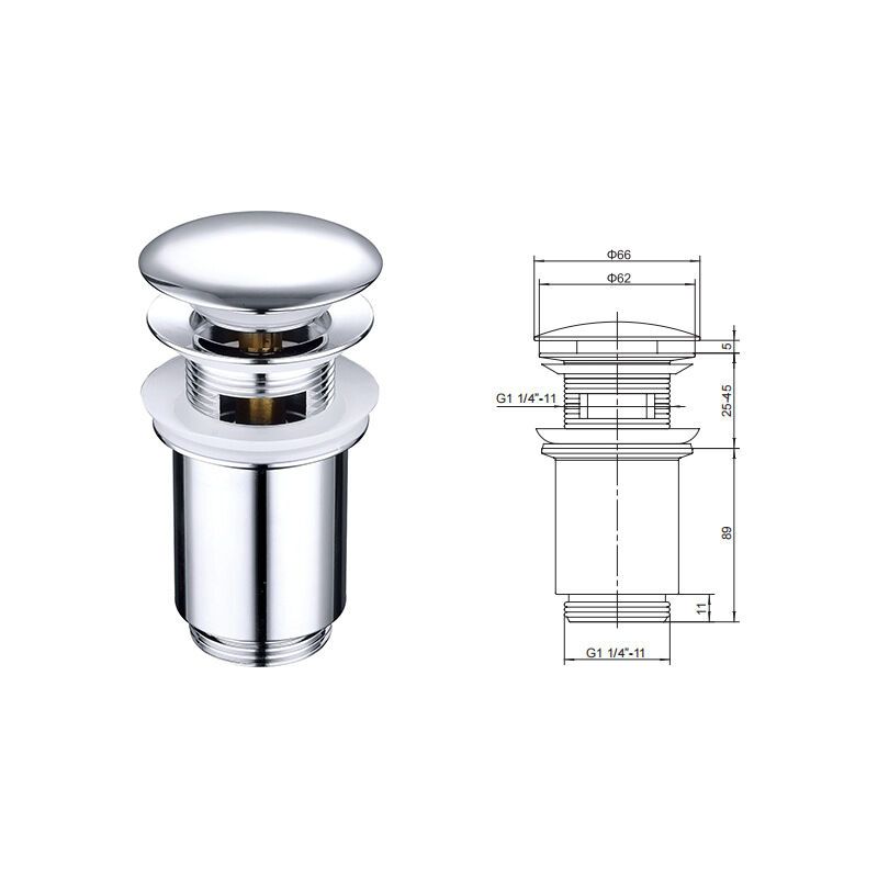 Metal Basin Pop up Drain, Slotted Bathroom Sink Drain Stopper, Chrome, Small, Silver V1237-ZY-528-128