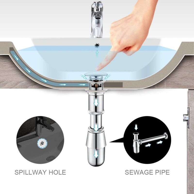 Metal Basin Pop up Drain, Slotted Bathroom Sink Drain Stopper, Chrome, Small, Silver V1237-ZY-528-128