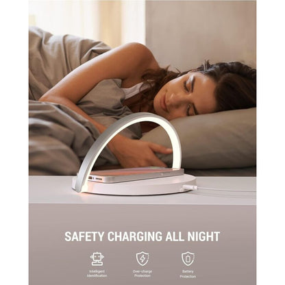 Wireless Charger Bedside Lamp LED Touch Night Light with QC3.0 10W Induction Charger, White V1237-ZY-528-129