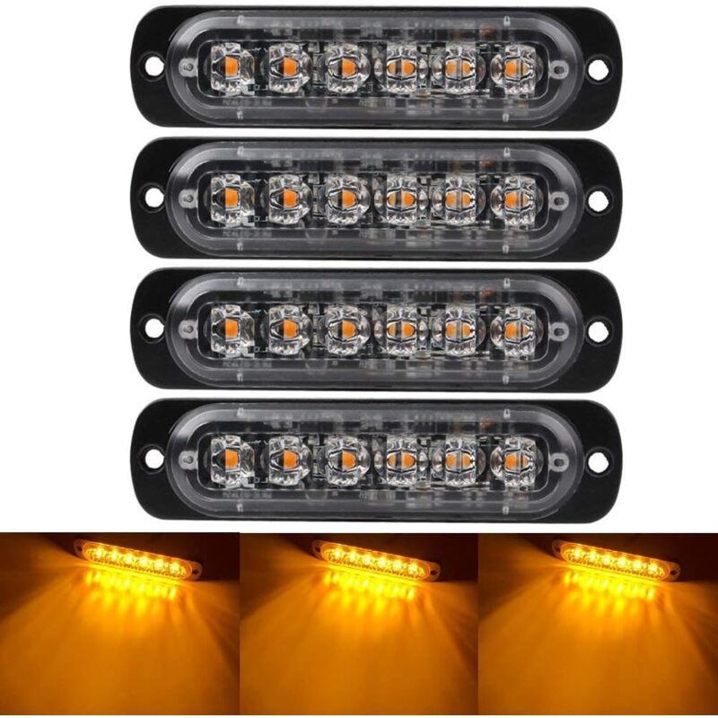 4 Emergency Warning Lights for Vehicles, Emergency Lights for Trucks, Strobe Lights, 6 LED Surface Mount V1237-ZY-528-132