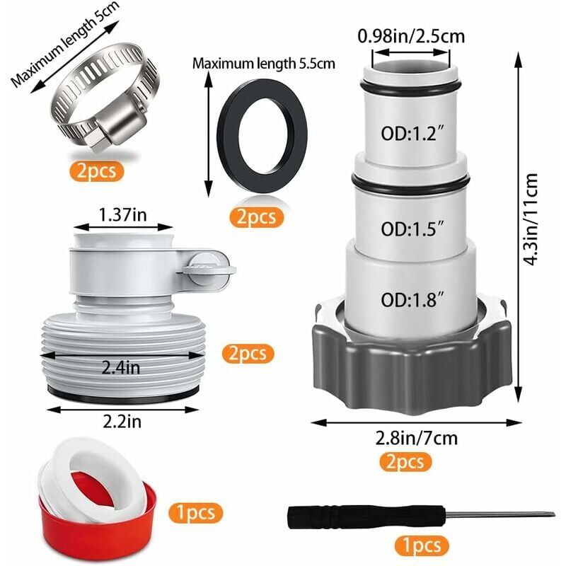 Swimming Pool Hose Adapter Compatible with Intex Pump Hose Connections, 32mm and 38mm V1237-ZY-528-156