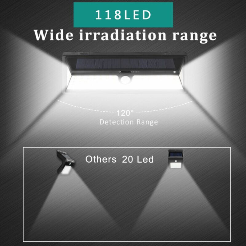 Solar Wall Light 118 LED PIR Motion Sensor IP65 Waterproof Outdoor Garden Light 1000 Lumens V1237-ZY-528-172
