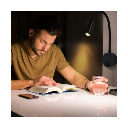 2 Pieces Black Wall Reading Lamp 3W, Flexible Adjustable Neck Wall Lamp Aluminum Desk Lamp, Bedside Lamp with V1237-ZY-528-173