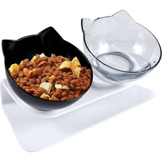 Double Cat Bowl, Cat Bowl, 15 Tilt Double Raised Cat Bowl, Double Bowl Pet Feeder with Raised Stand for Cats V1237-ZY-528-189