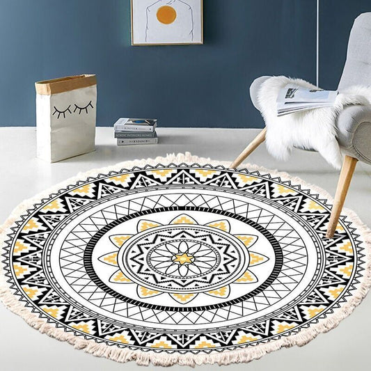 Vintage Round Mandala Rug Living Room Rug Bedroom Home Braided Cotton Rug Washable, 60cm V1237-ZY-528-190