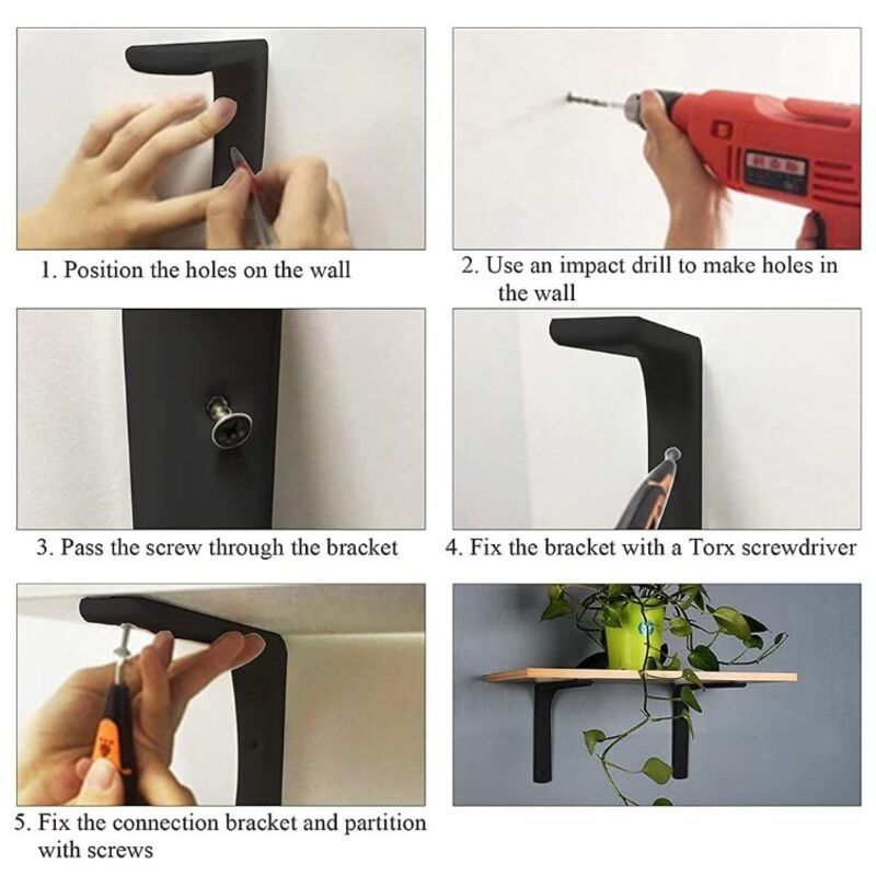 2 Pieces Bracket for L shaped Shelf, Black, 150 x 125mm V1237-ZY-528-194