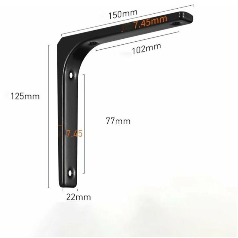 2 Pieces Bracket for L shaped Shelf, Black, 150 x 125mm V1237-ZY-528-194