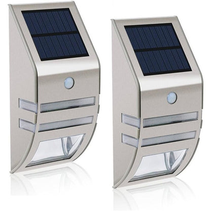 2 Pack LED Solar Outdoor Wall Lights with Motion Sensor Stainless Steel Waterproof, 90 Degree Wide Angle V1237-ZY-528-198