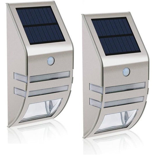2 Pack LED Solar Outdoor Wall Lights with Motion Sensor Stainless Steel Waterproof, 90 Degree Wide Angle V1237-ZY-528-198