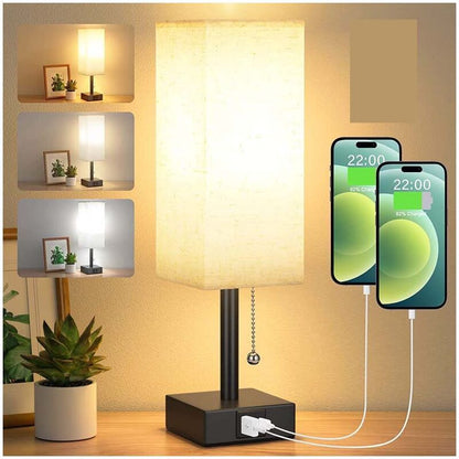 Dimmable Bedside Lamp with USB A and USB C Charging Ports LED Bulb Pull Chain Switch, 3000K 4000K 5000K V1237-ZY-528-199