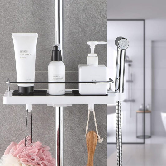 Shower Shelf for No Drilling Shower Rail, Bathroom Shelf, Shower Organizer with Shower Head Buckle and Hook V1237-ZY-528-205
