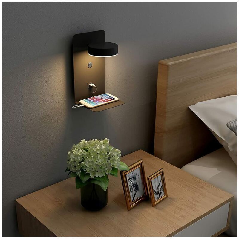 2 Pack Indoor LED Wall Lights with USB Port Switch and 330 Degree Rotatable Reading Lamp, 12W V1237-ZY-528-206