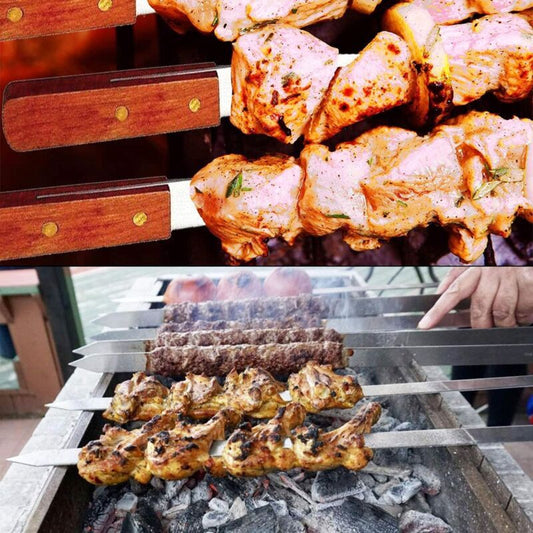 8 Pack Barbecue Utensil, Barbecue Skewers, Extra Long Stainless Steel Skewers with Solid Wood Handle, 50cm V1237-ZY-528-212