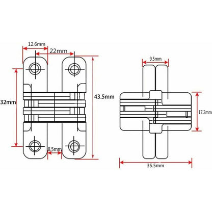 Furniture Hinge6 Pieces Folding Hidden Hinge Cross Hinges, Invisible Hinge Closure, Arched Cabinet Hinges V1237-ZY-528-219