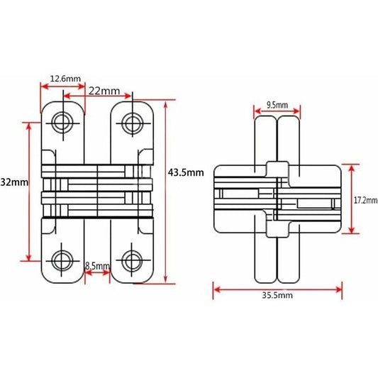Furniture Hinge6 Pieces Folding Hidden Hinge Cross Hinges, Invisible Hinge Closure, Arched Cabinet Hinges V1237-ZY-528-219