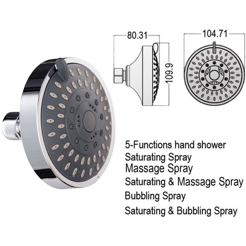 Adjustable Chrome Shower Head, Steel Round Rain Shower Head Mirror Face Shower Head V1237-ZY-528-221