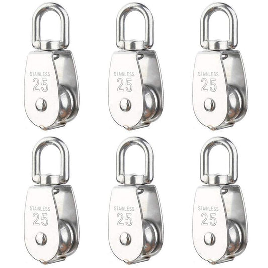 6 Pack M25 Lifting Pulley Loading 150kg, Heavy Duty 304 Stainless Steel Swivel Lifting Rope Pulley Block V1237-ZY-528-223