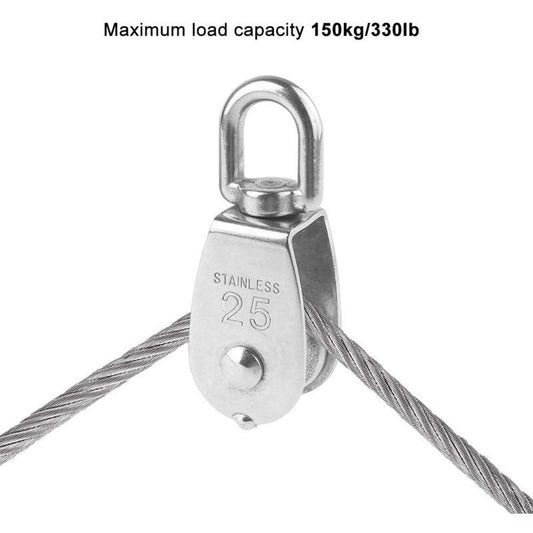 6 Pack M25 Lifting Pulley Loading 150kg, Heavy Duty 304 Stainless Steel Swivel Lifting Rope Pulley Block V1237-ZY-528-223