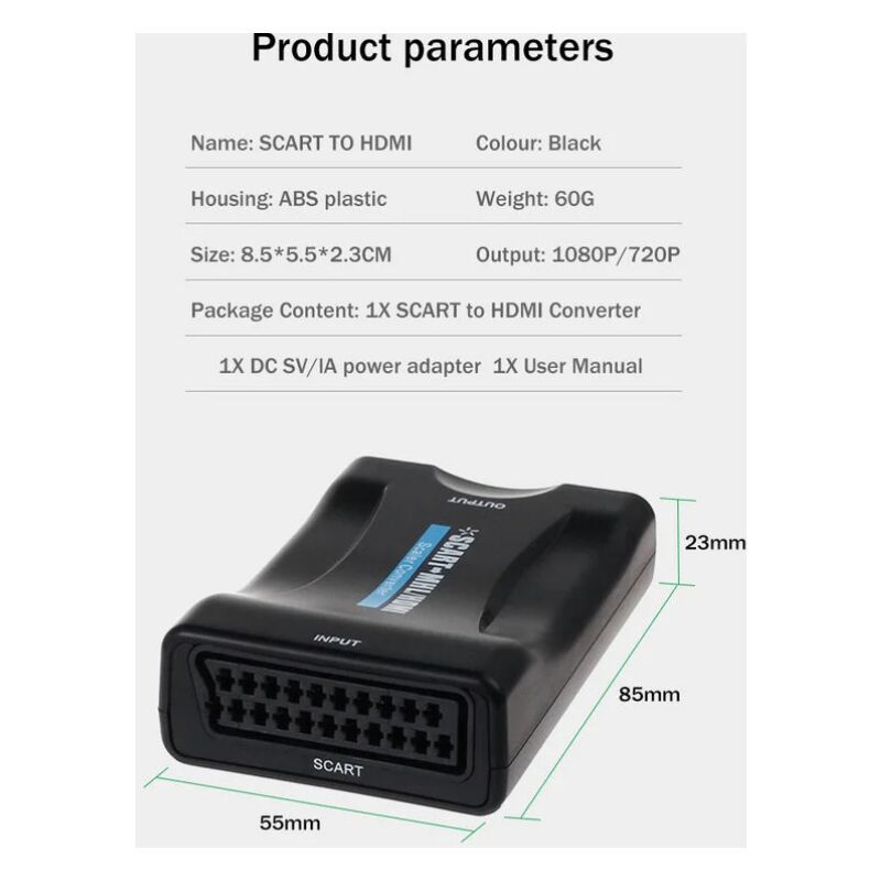 SCART to HDMI Converter 1080P 60Hz Analog to Digital Audio Video Adapter V1237-ZY-528-243