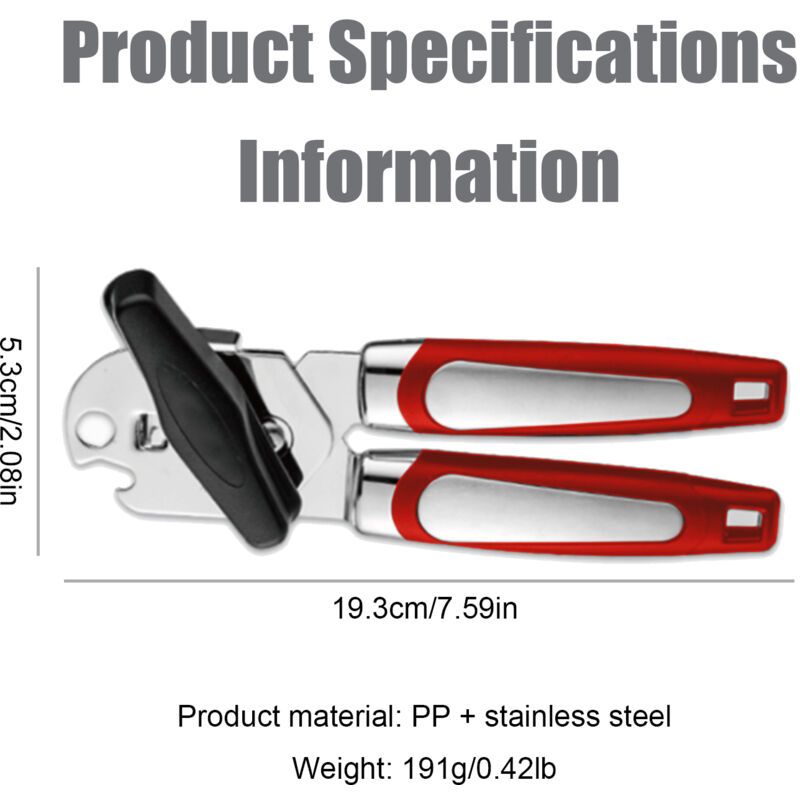 Kitchen Storage Accessory, Kitchen Manual Can Opener Handheld Can Opener with Smooth Edge Stainless Steel V1237-ZY-528-244