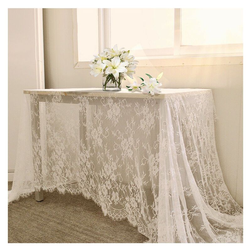 Rectangular Lace Tablecloth White, 150 x 300cm V1237-ZY-528-246