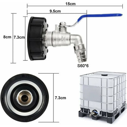 IBC Drain Tank Adapter S60x6 Tap Valve 0.75 Inch Ball Valve Water Tank Adapter V1237-ZY-528-251