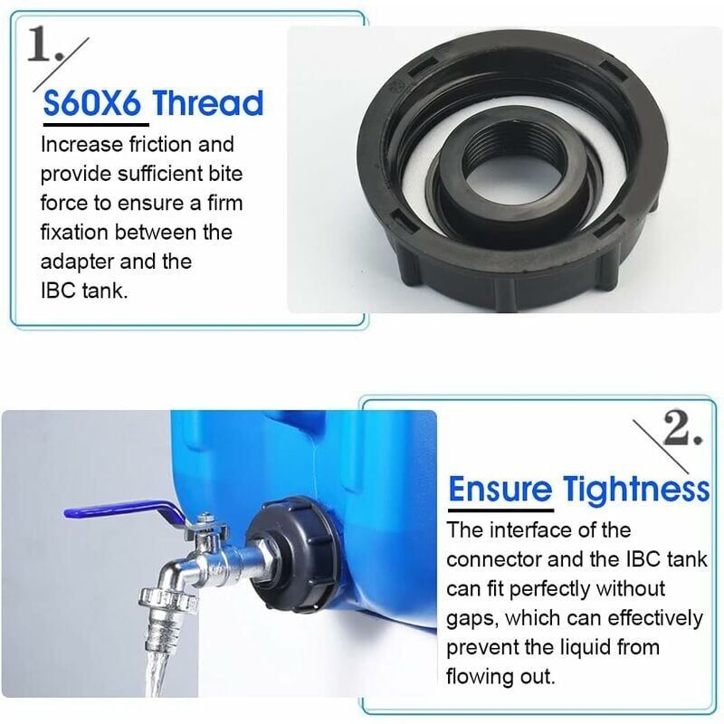 IBC Drain Tank Adapter S60x6 Tap Valve 0.75 Inch Ball Valve Water Tank Adapter V1237-ZY-528-251