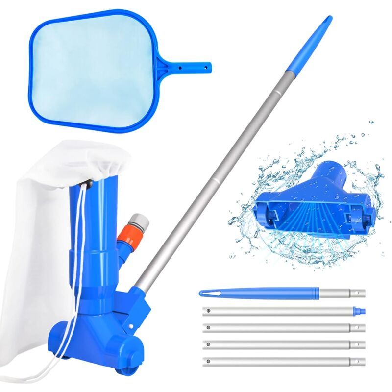 Robot Pool Swimming Pool Maintenance Kit with Vacuum and Pool Skimmer, 5 Handle Handles, Leaf Bag Portable V1237-ZY-528-252