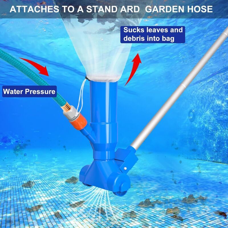 Robot Pool Swimming Pool Maintenance Kit with Vacuum and Pool Skimmer, 5 Handle Handles, Leaf Bag Portable V1237-ZY-528-252