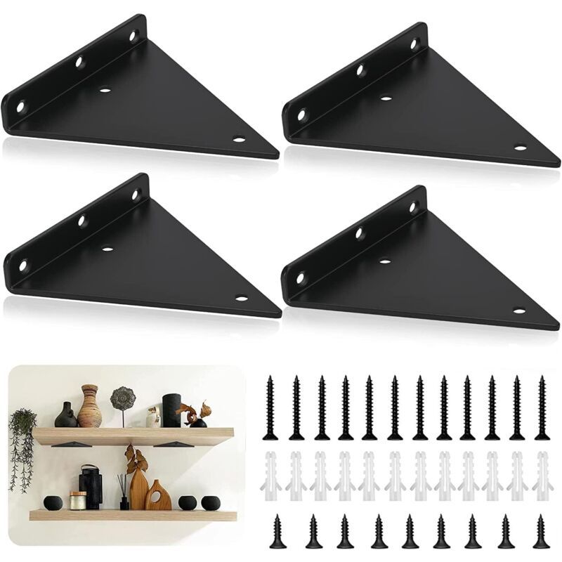 4 Pack Triangle Shelf Brackets, 5.5 Inch Iron Floating Shelf Brackets, Wall Mounted Metal Shelf Brackets for V1237-ZY-528-257