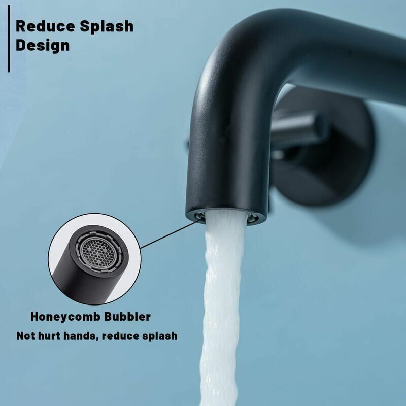Basin Mixer Tap Matte Black Wall Mounted Bathroom Faucet Double Handle Brass Basin Mixer with Rough inch V1237-ZY-528-259