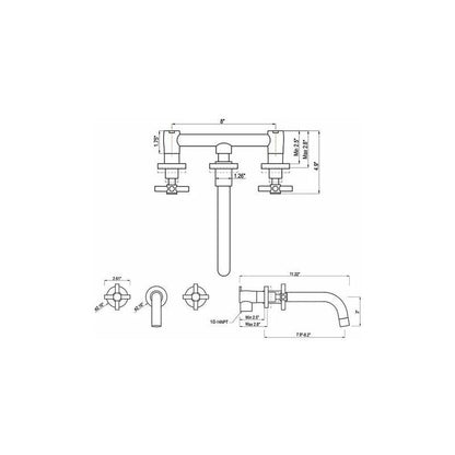 Basin Mixer Tap Matte Black Wall Mounted Bathroom Faucet Double Handle Brass Basin Mixer with Rough inch V1237-ZY-528-259