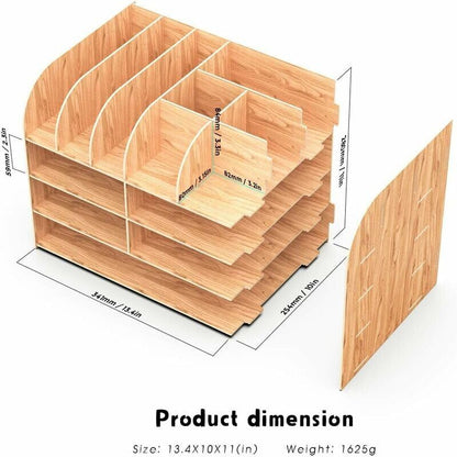Wooden Desk Organizer for Pen Pencil A4 Paper and Accessories, 32 x 24 x 27cm V1237-ZY-528-260